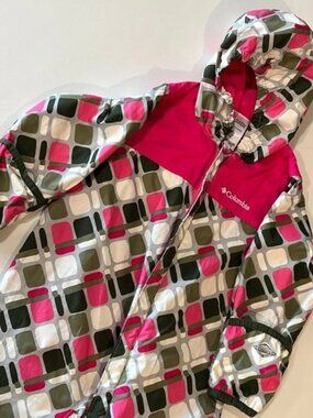 Columbia - 18 month, pink/green checkered hooded 1 piece jacket